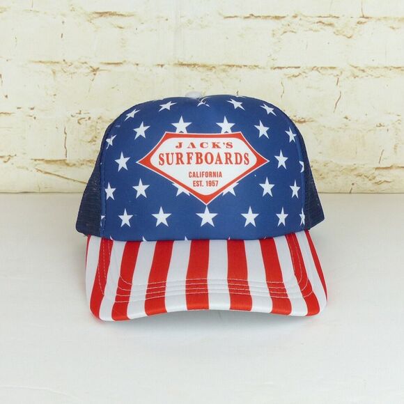 Jacks Surfboards USA Flag Trucker Hat Mens Blue Star Stripes Snapback America - Picture 2 of 12